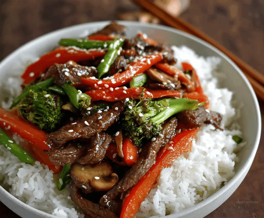 Quick and easy 30-minute beef stir fry with colorful vegetables served on a plate