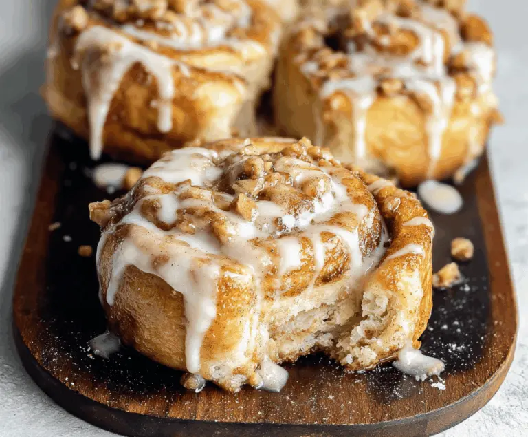 Delicious apple pie stuffed cinnamon rolls topped with icing and cinnamon, perfect for breakfast or dessert.