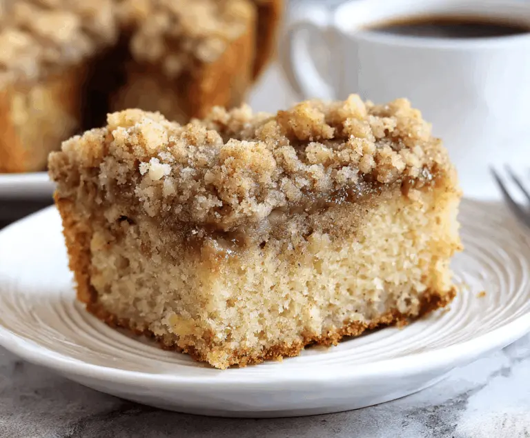 Delicious banana crumb coffee cake with a golden streusel topping, perfect for breakfast or dessert
