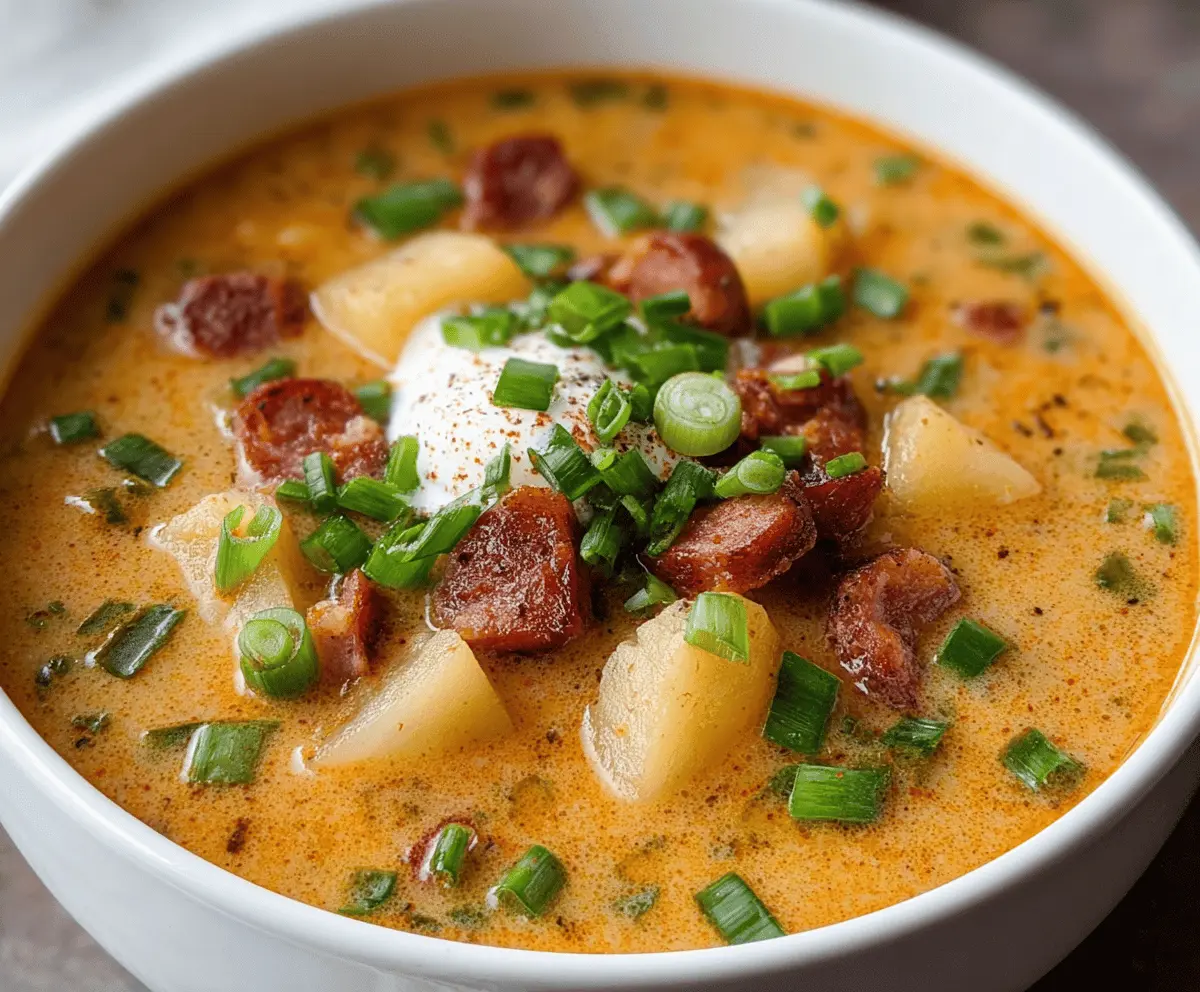Creamy Cajun Potato Soup Bowl Bowl of Cajun Potato Soup with sausage, potatoes, and Cajun spices