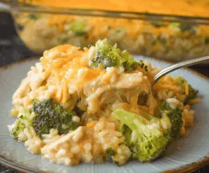 Creamy Chicken Broccoli Rice Cheese Casserole
