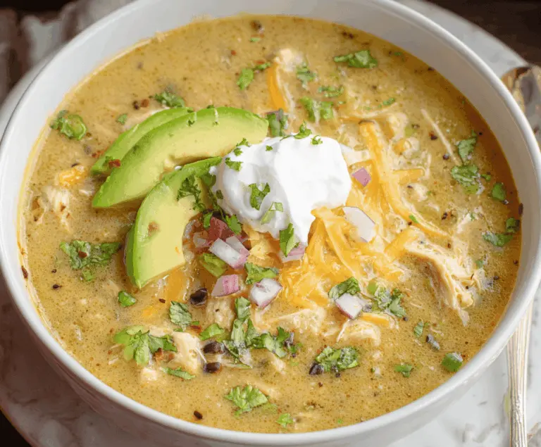 Creamy Green Enchilada Chicken Soup in a bowl with fresh cilantro and shredded cheese, perfect for a comforting and flavorful meal