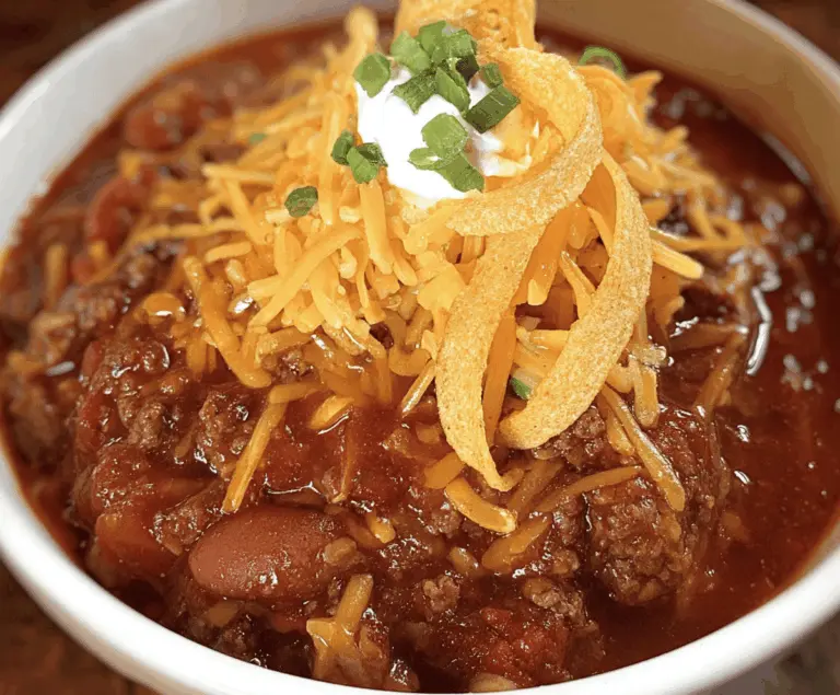 Hearty Ground Beef Hillbilly Chili served in a bowl with fresh toppings and garnishes