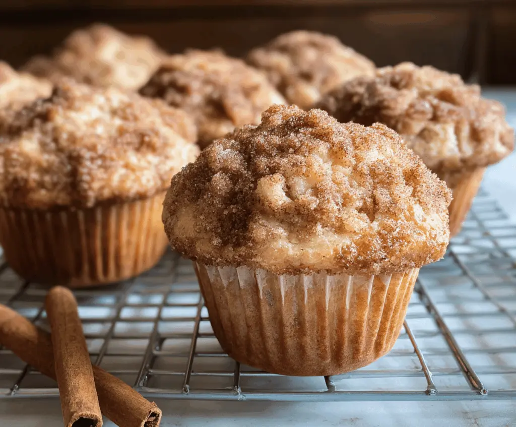 Delicious homemade apple cinnamon muffins with golden tops and cinnamon-spiced apple filling, perfect for breakfast or snacks.