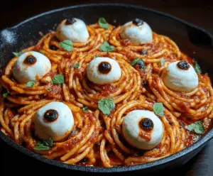 Bloody Spaghetti with Mozzarella Eyeballs