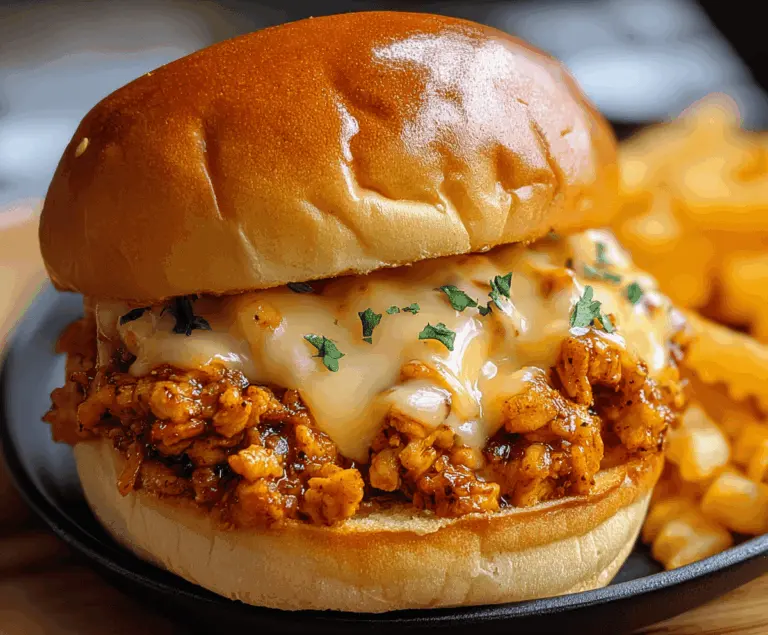 Delicious Cajun Chicken Sloppy Joes served on a bun with fresh toppings and a side of crispy fries