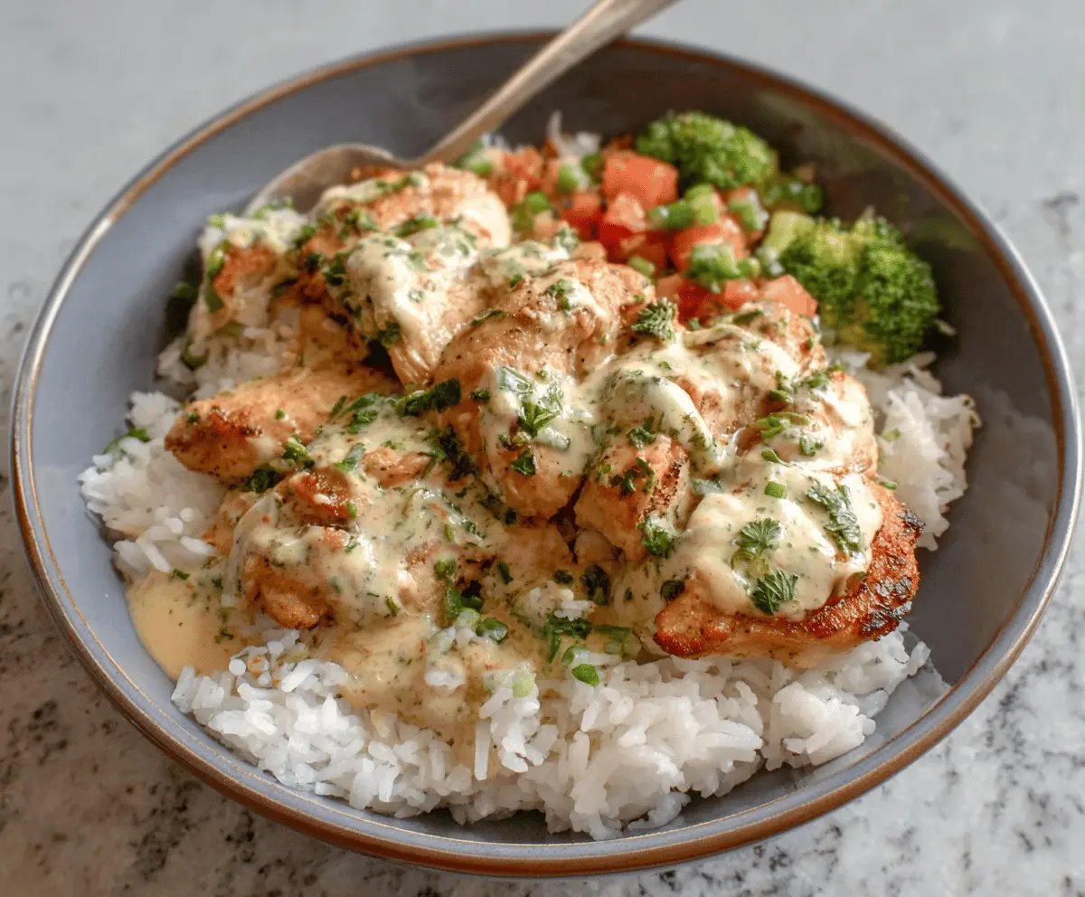 Creamy Garlic Chicken Rice Bowls