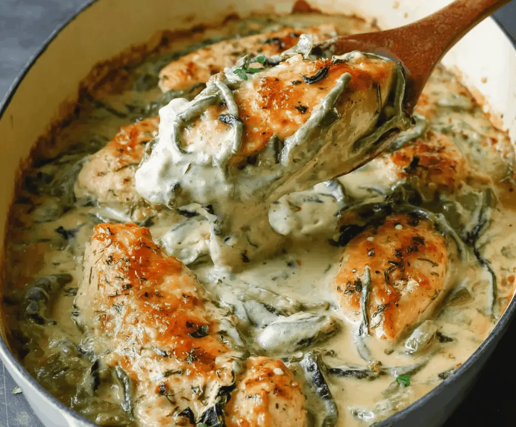 Delicious Chicken Poblano Casserole topped with creamy sauce and melted cheese, served hot in a baking dish