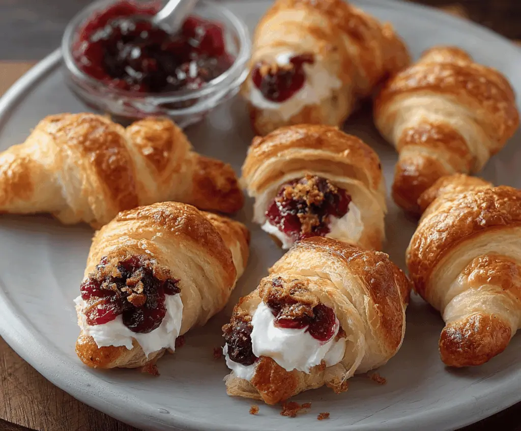 Delicious cranberry cream cheese crescent bites on a plate, perfect for festive gatherings.