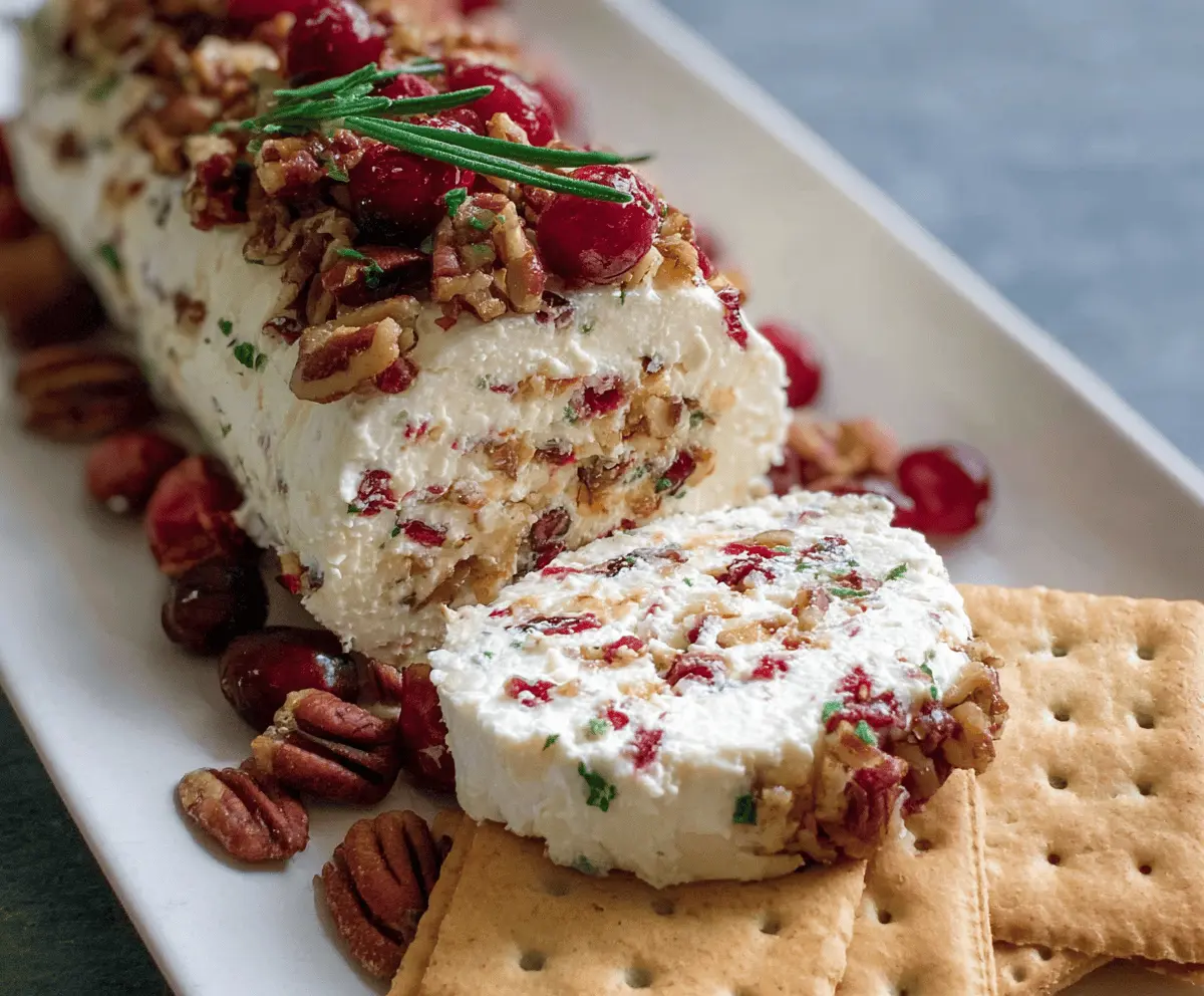 Delicious Cranberry Pecan Cheese Log served as an elegant appetizer for parties.