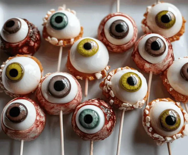 Spooky Creepy Eyeball Bites featuring edible eyeball candies on a plate for Halloween party treats
