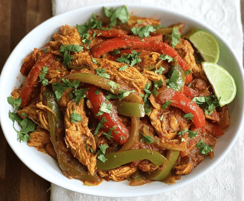 Delicious homemade Crock Pot Chicken Fajitas with colorful bell peppers and tender chicken served in warm tortillas
