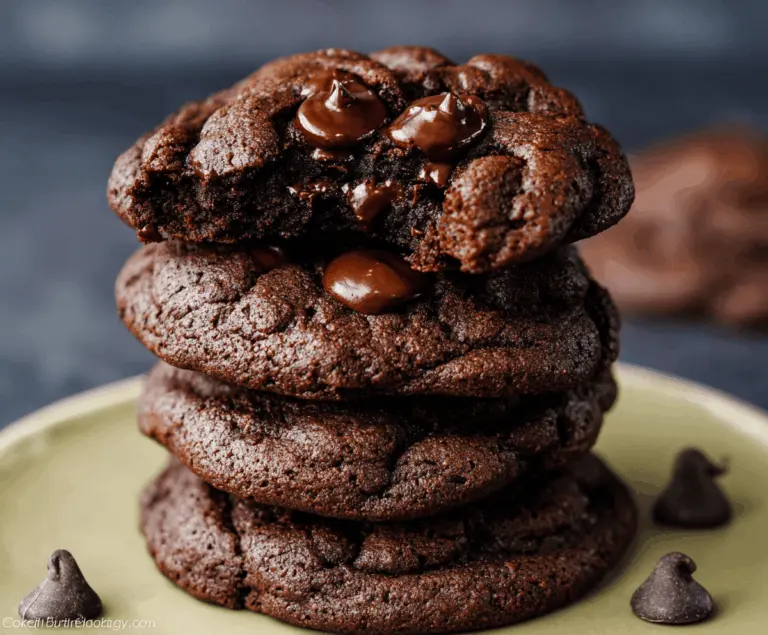 Delicious homemade double chocolate cookies with gooey chocolate chips, perfect for satisfying your sweet tooth