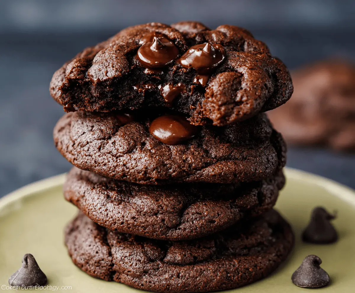 Delicious homemade double chocolate cookies with gooey chocolate chips, perfect for satisfying your sweet tooth