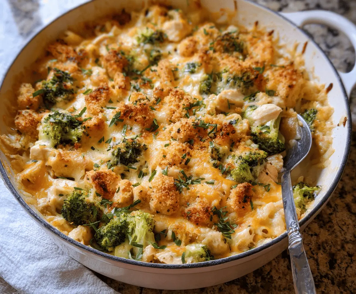Delicious broccoli and chicken casserole in a baking dish, perfect for a healthy dinner