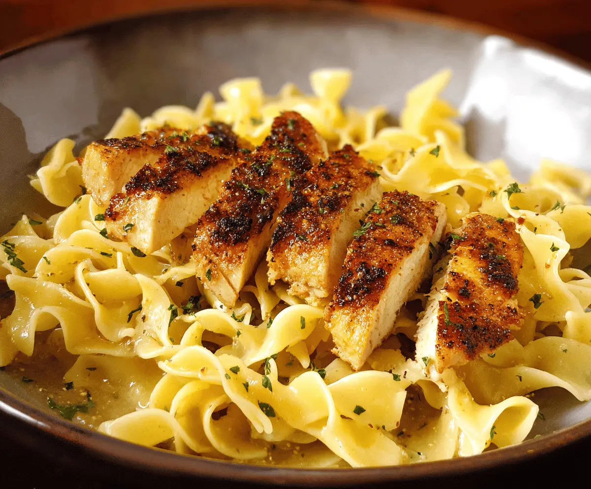 Delicious Chicken Buttered Noodles served on a plate, featuring tender pasta coated in rich butter and savory chicken pieces.