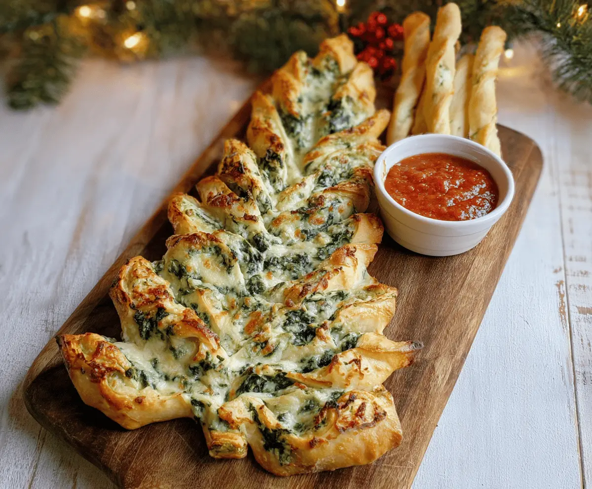 Easy Christmas Tree Spinach Dip Breadsticks