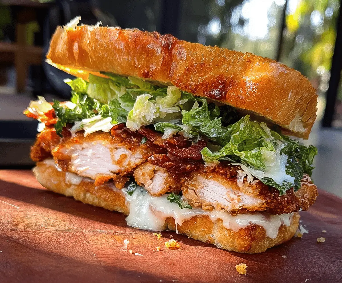 Crispy chicken Caesar sandwich with fresh lettuce and parmesan cheese on a toasted bun