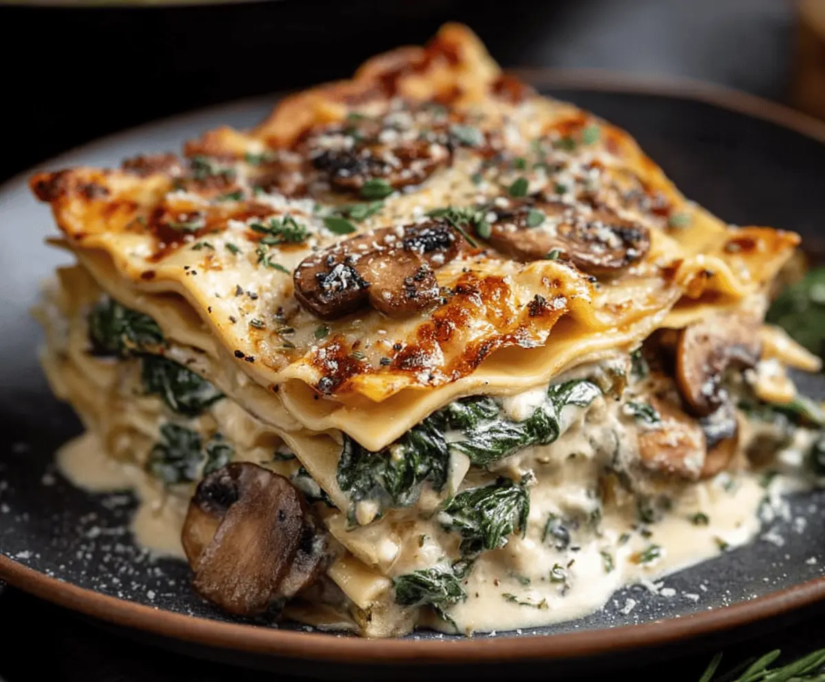 Easy Creamy Spinach Mushroom Lasagna