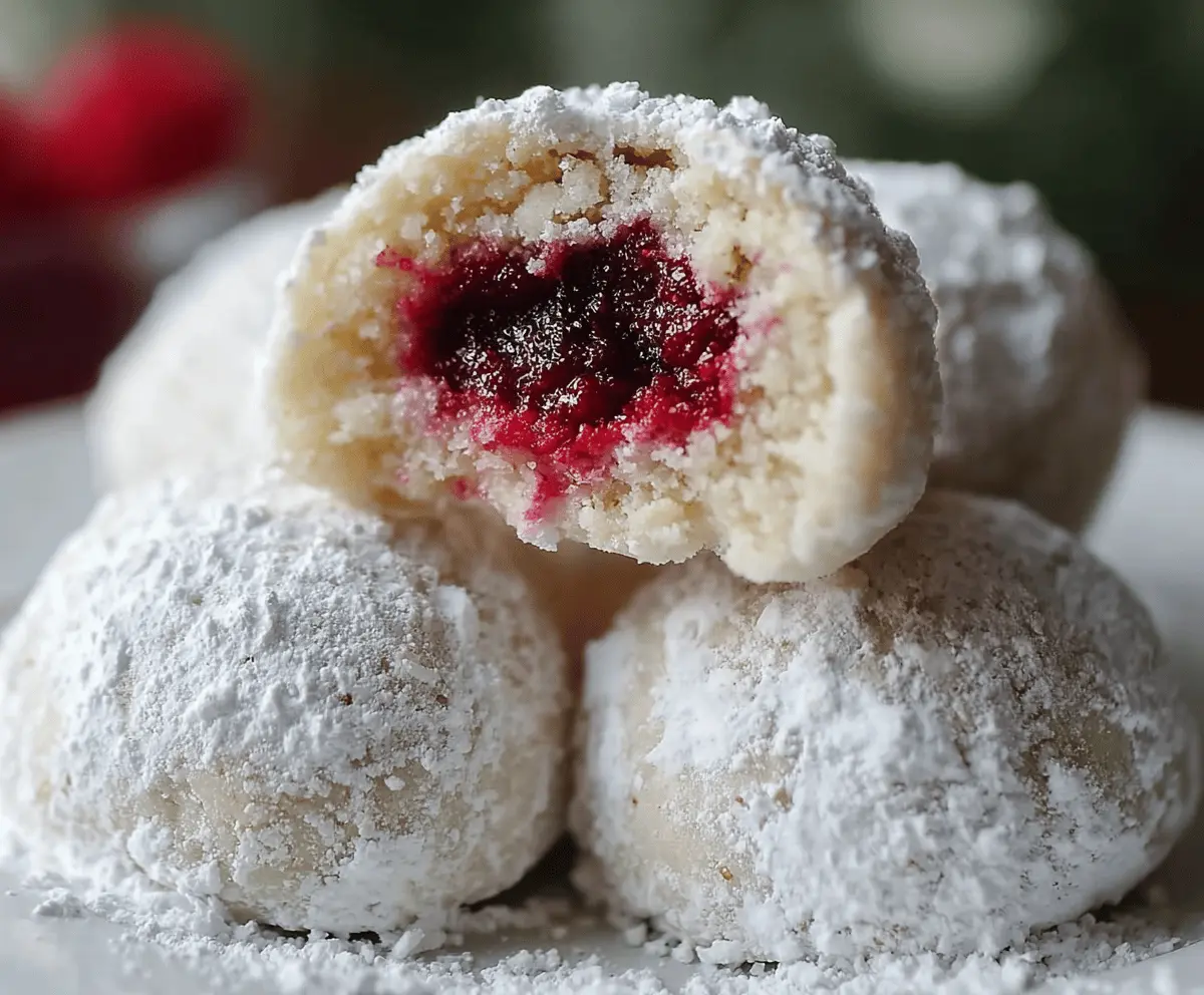 Raspberry Almond Snowball Cookies