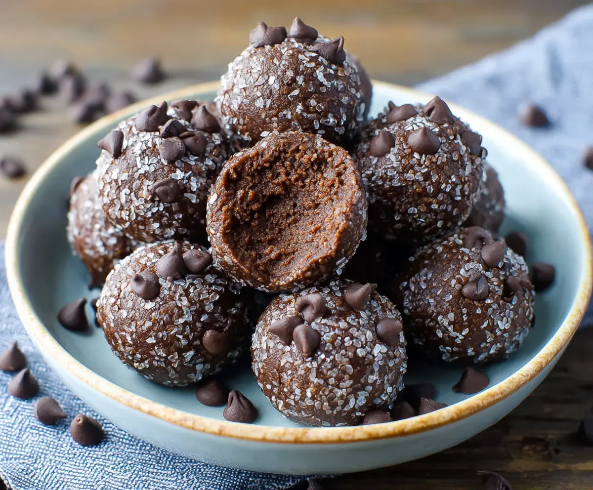 Delicious chocolate brownie protein balls on a plate, perfect for a healthy snack