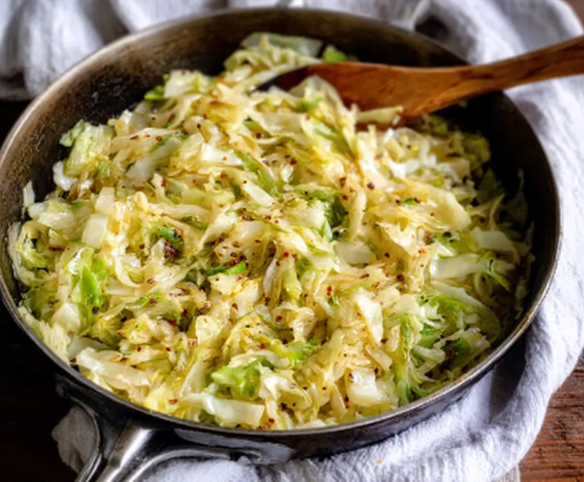 Delicious garlic butter sautéed cabbage served as a healthy side dish