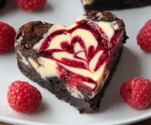 Heart Shaped Brownies with Raspberry Swirl & Cheesecake