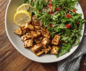 Lemon-Garlic Tofu with Arugula Salad