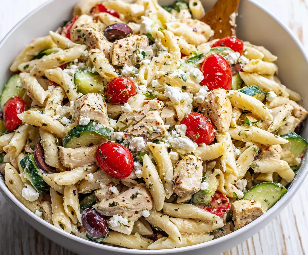 Easy Mediterranean Chicken Pasta Salad