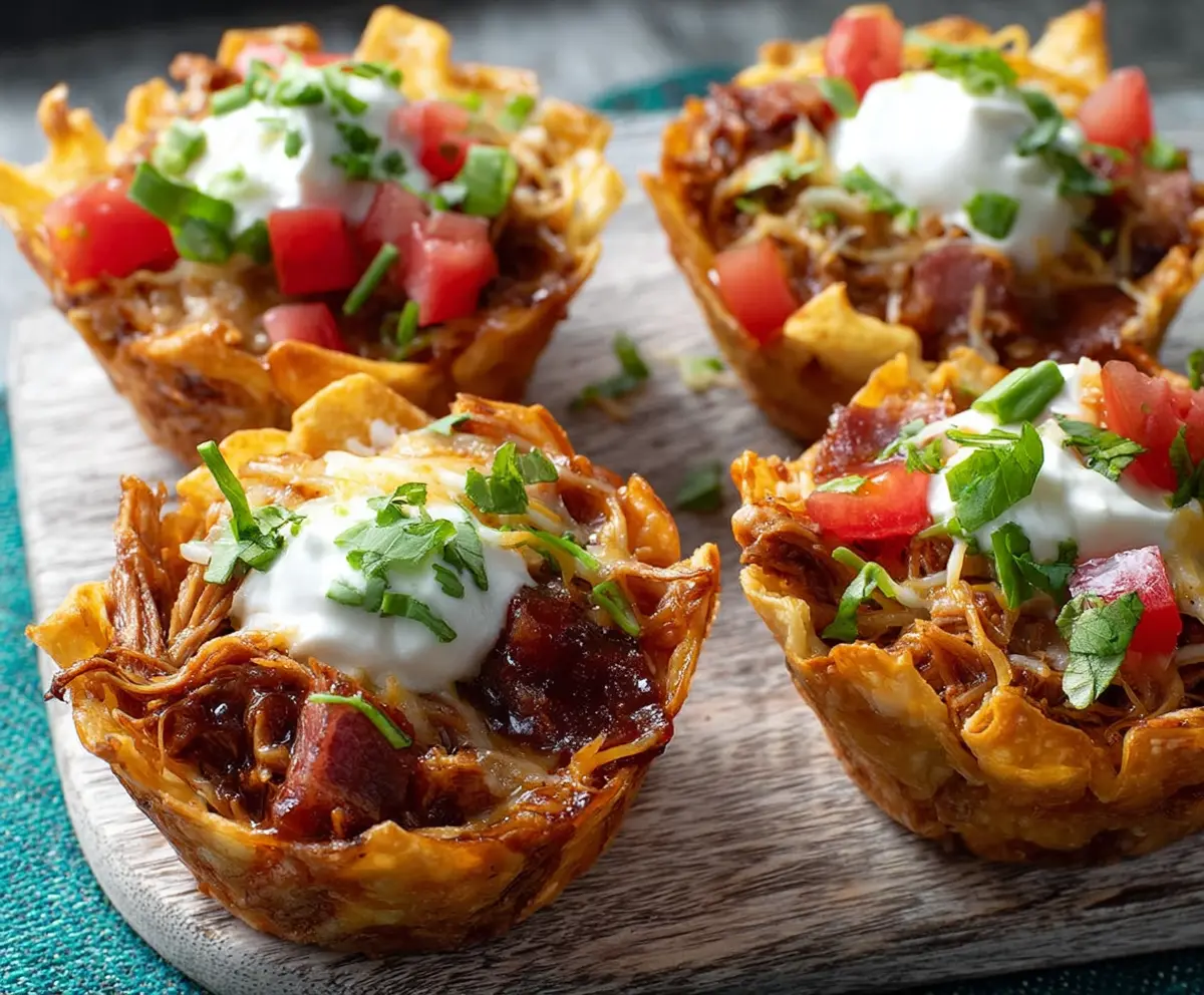 Easy Pulled Pork Nacho Cups