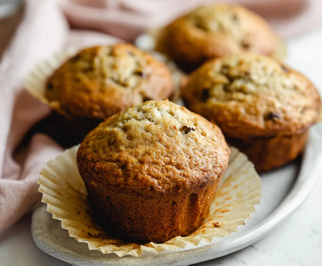 Delicious sourdough discard banana muffins fresh out of the oven, showcasing fluffy texture and golden crust.