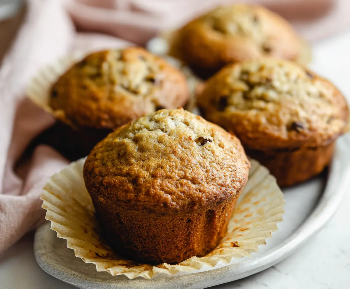 Delicious sourdough discard banana muffins fresh out of the oven, showcasing fluffy texture and golden crust.