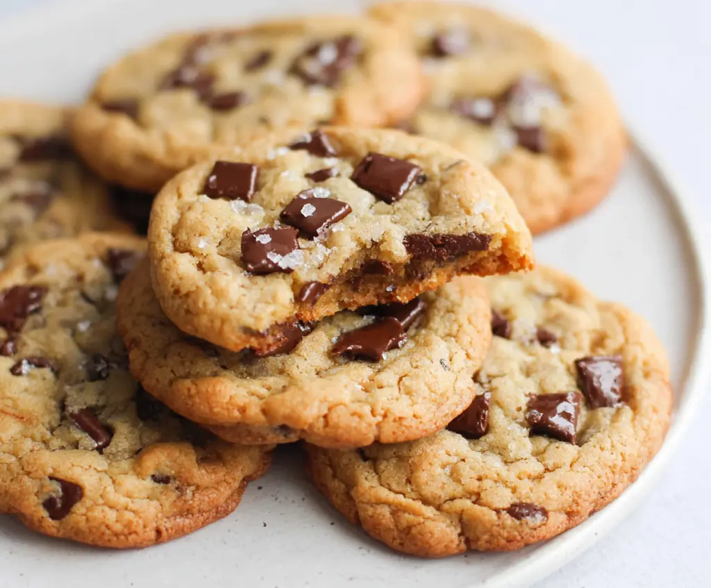 Delicious homemade sourdough discard chocolate chip cookies fresh out of the oven.