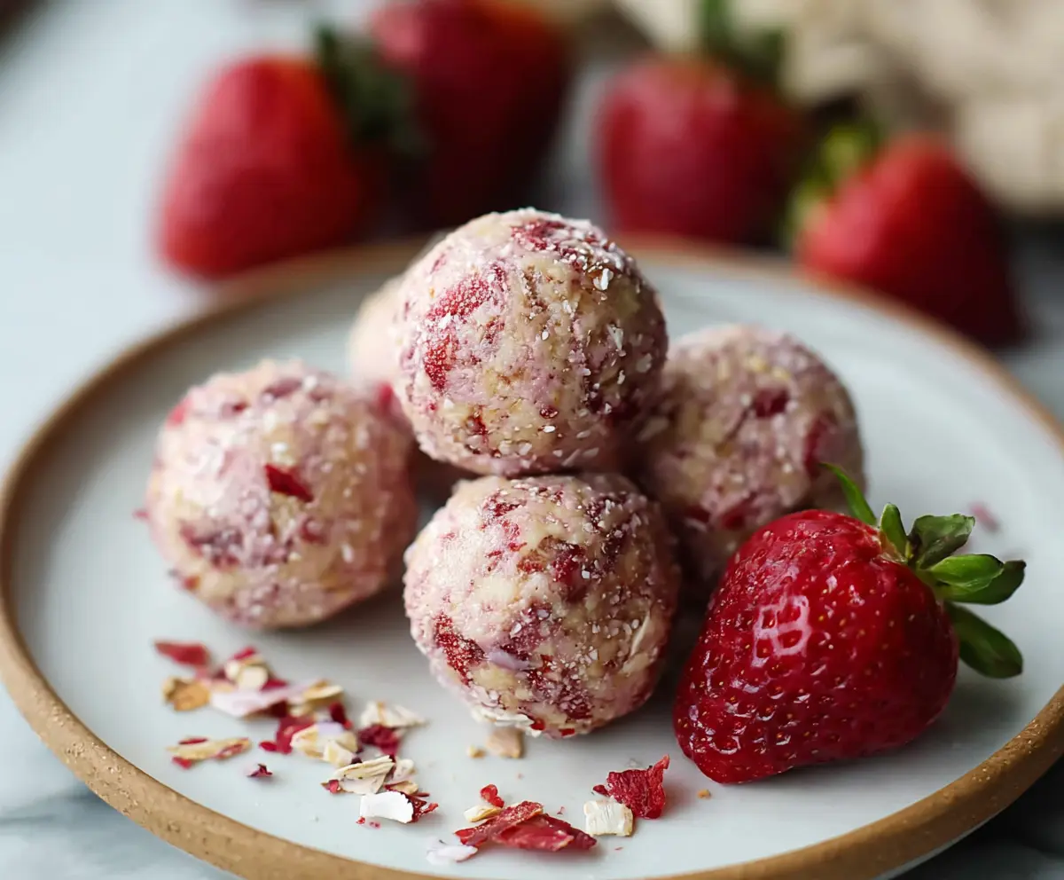 Easy Strawberry Cheesecake Protein Balls