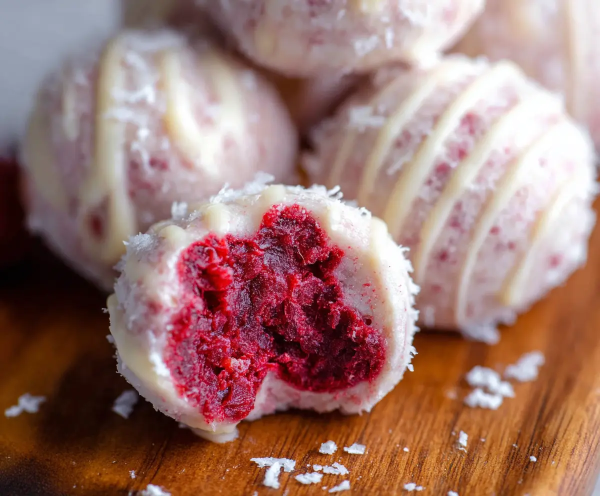 Delicious white chocolate raspberry truffles garnished with fresh raspberries on a elegant platter