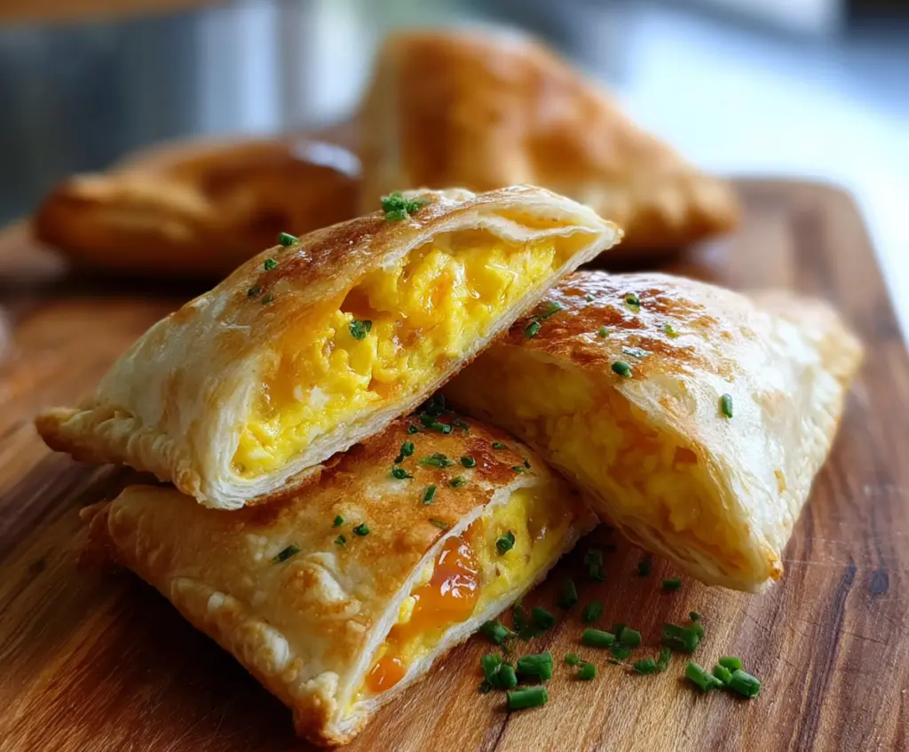 Delicious breakfast pockets filled with savory ingredients, made using sourdough discard dough.