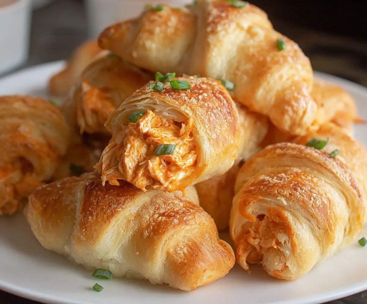 Buffalo Chicken Crescent Rolls featuring flaky crescent dough filled with spicy buffalo chicken and melted cheese.