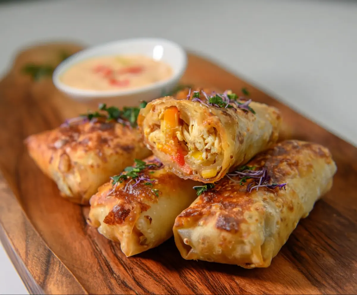 Delicious cheesy chicken spring roll with crispy golden exterior - perfect appetizer or snack.