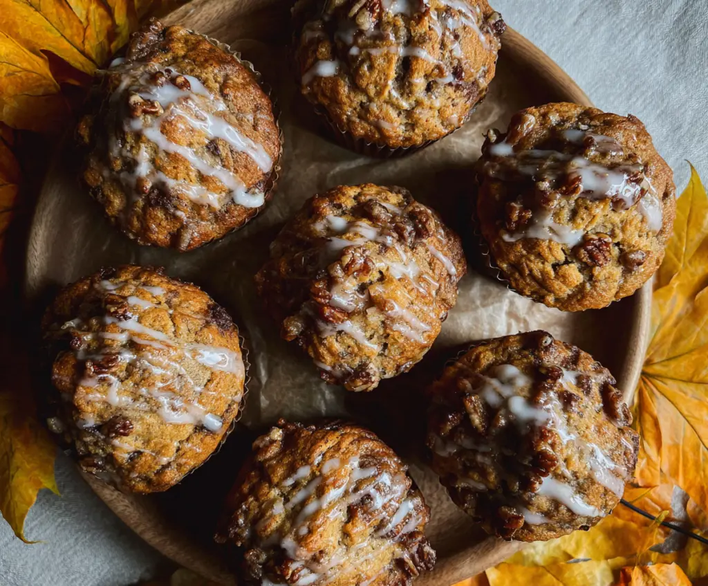 Delicious Sourdough Fall Muffins with walnuts and cinnamon on a rustic plate