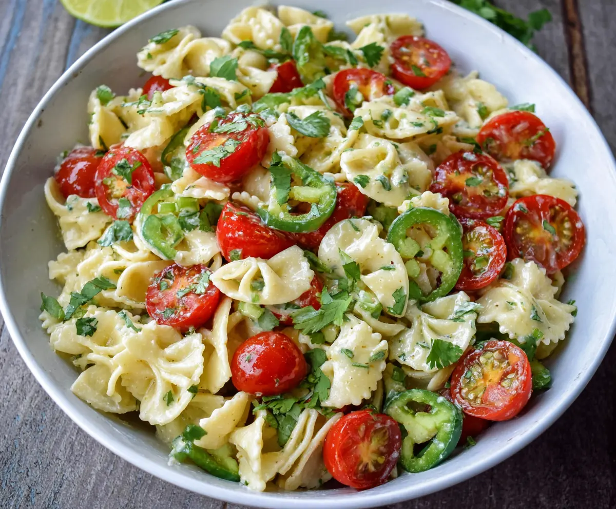 Fresh Cilantro Lime Pasta Salad with vibrant herbs and zesty lime dressing, perfect for summer gatherings.