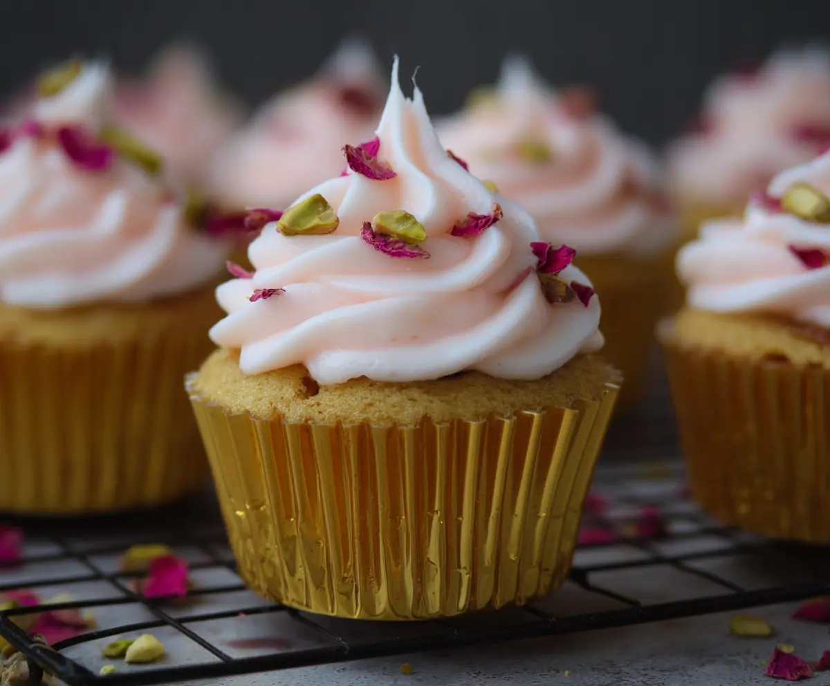 Delicious Honey Pistachio Rosewater Cupcakes