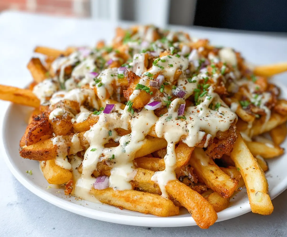 Delicious Louisiana Voodoo Fries topped with spicy seasonings and cheese, served as a flavorful snack or side dish.
