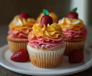 Mango Strawberry Sunset Cupcakes