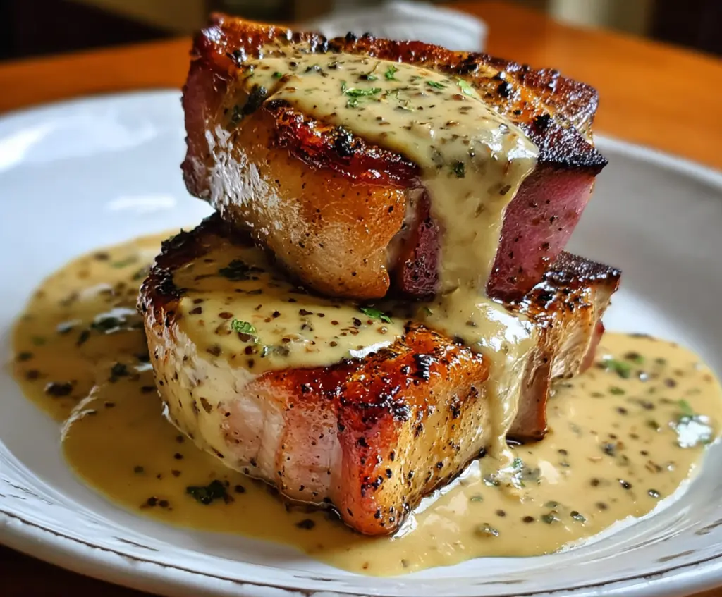 Maple Bacon Pork Chops with Dijon Mustard Cream Sauce