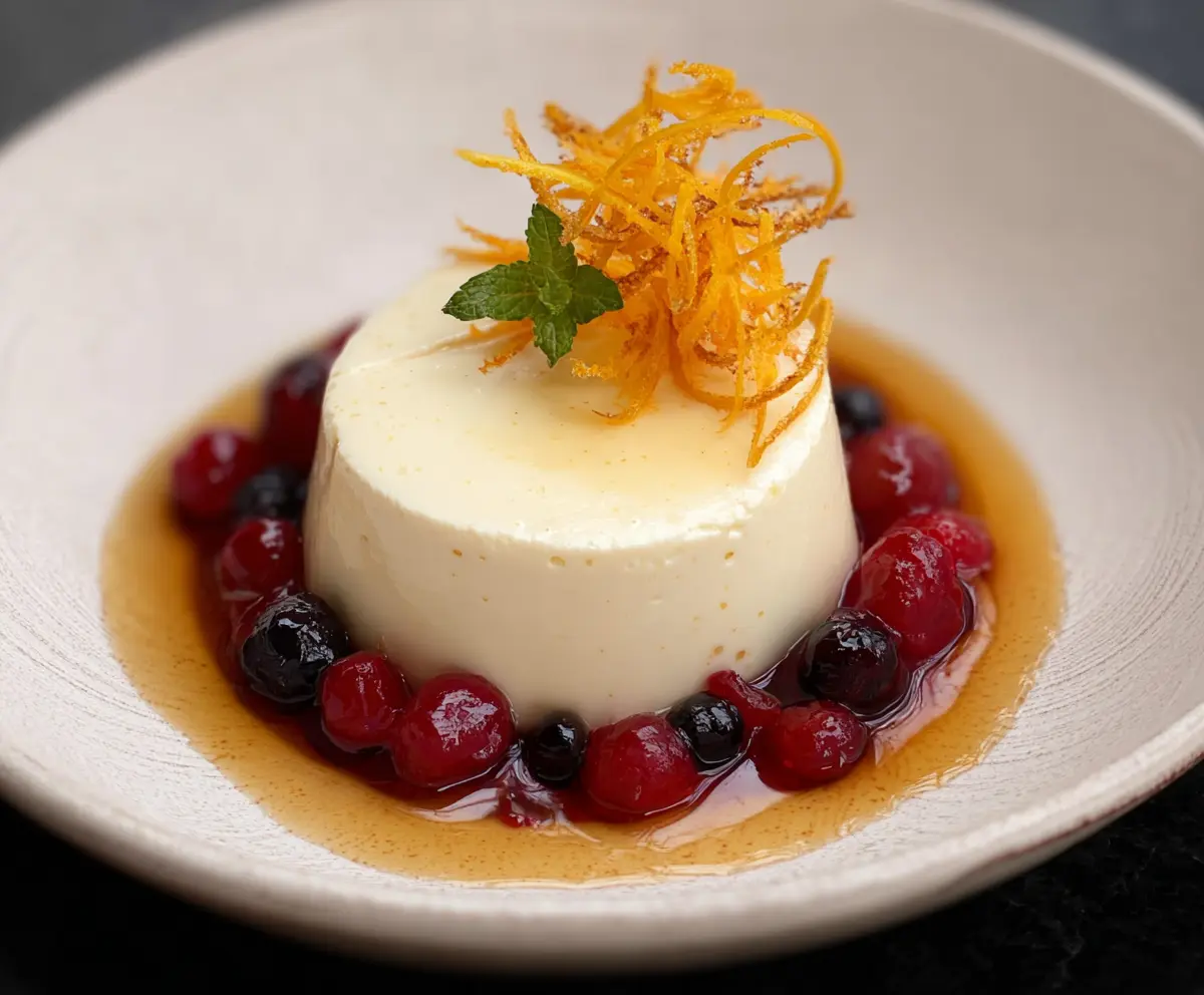 Delicious Orange Blossom Honey Panna Cotta topped with vibrant Berry Compote dessert
