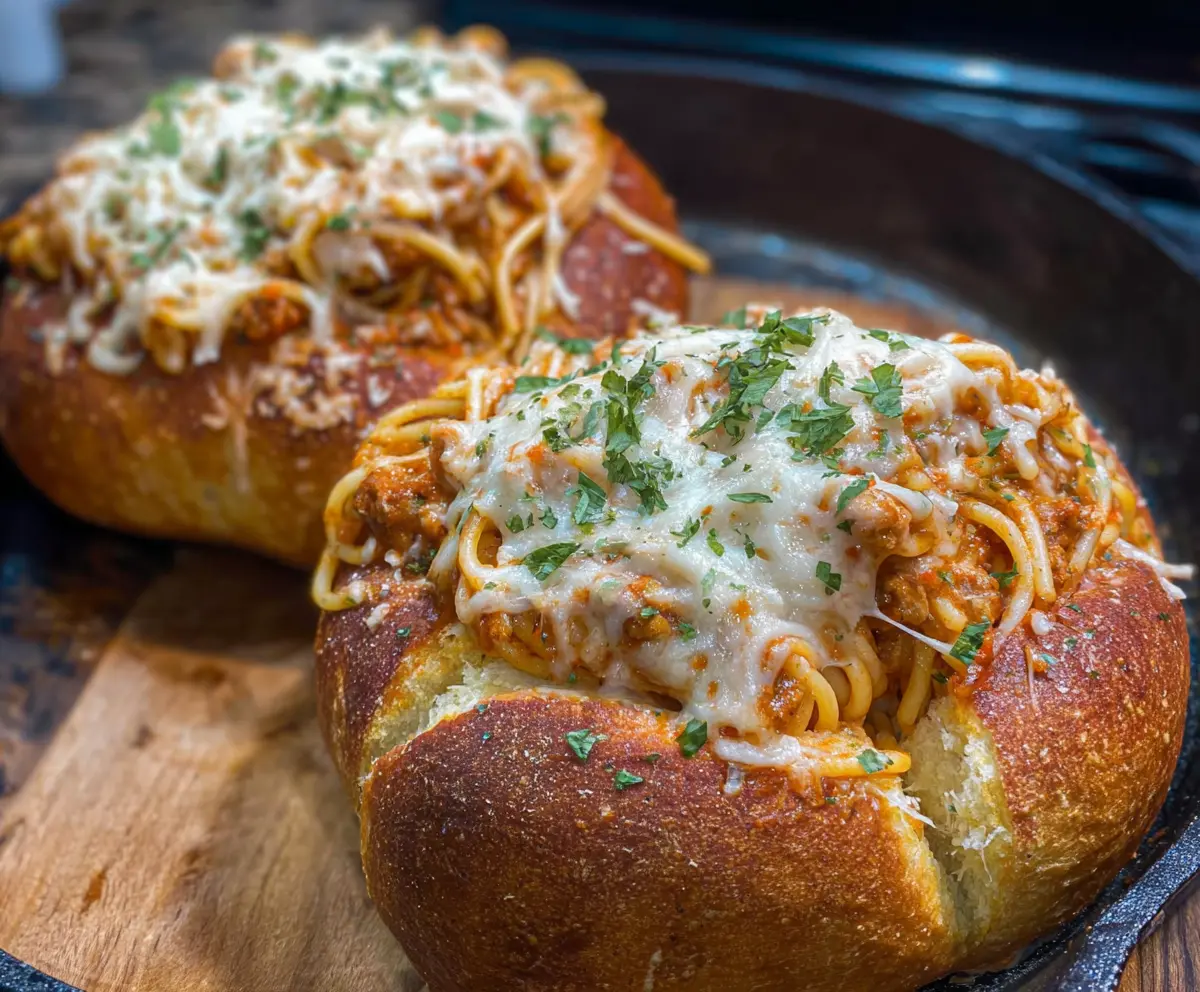 Easy Spaghetti Garlic Bread Bowls Recipe