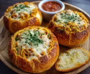 Spaghetti Garlic Bread Bowls
