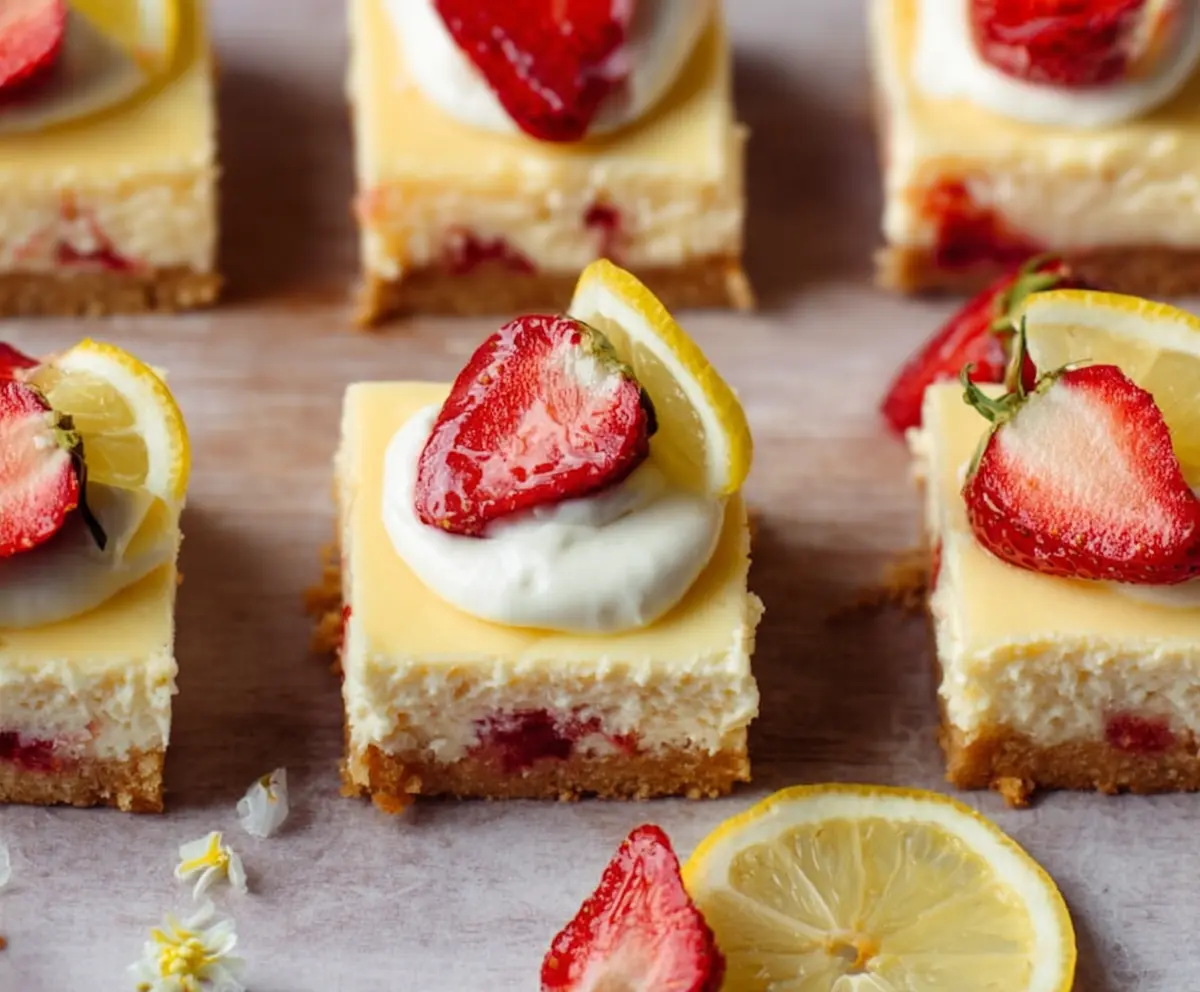 Easy Spring Strawberry Lemon Cheesecake Bars