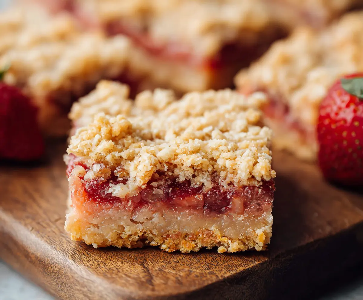 Delicious Strawberry Rhubarb Crumble Bars with a golden crust and vibrant fruit filling