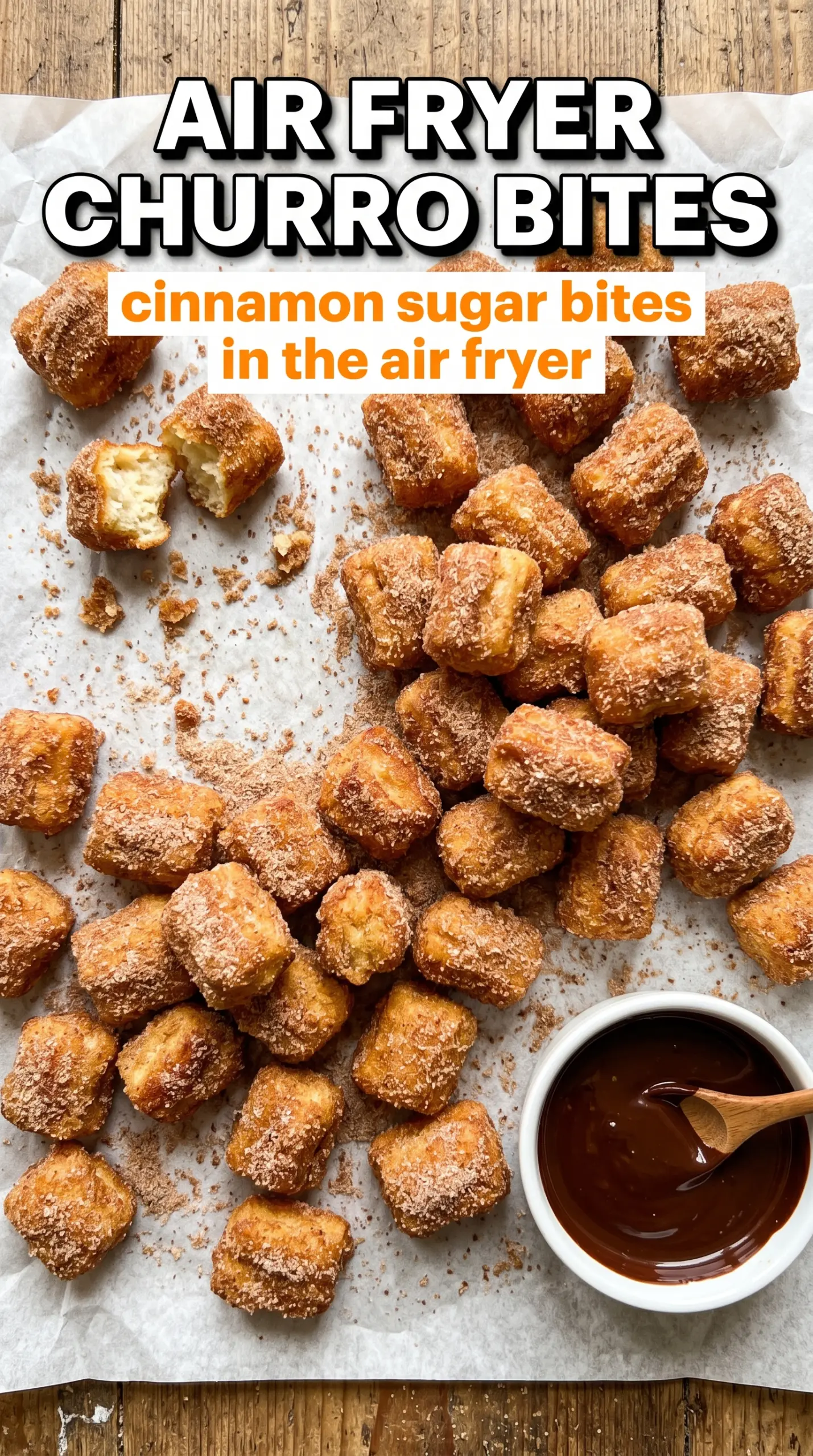 Air Fryer Churro Bites golden cinnamon sugar chocolate